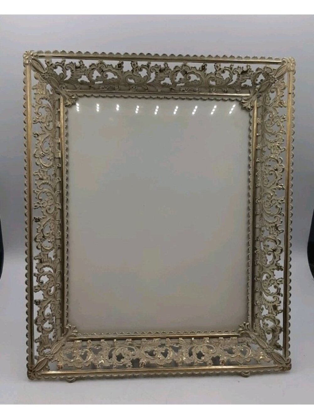 Vintage Art Deco Embossed Flowers Metal Photo Picture Frame & Glass 8 x 10 In